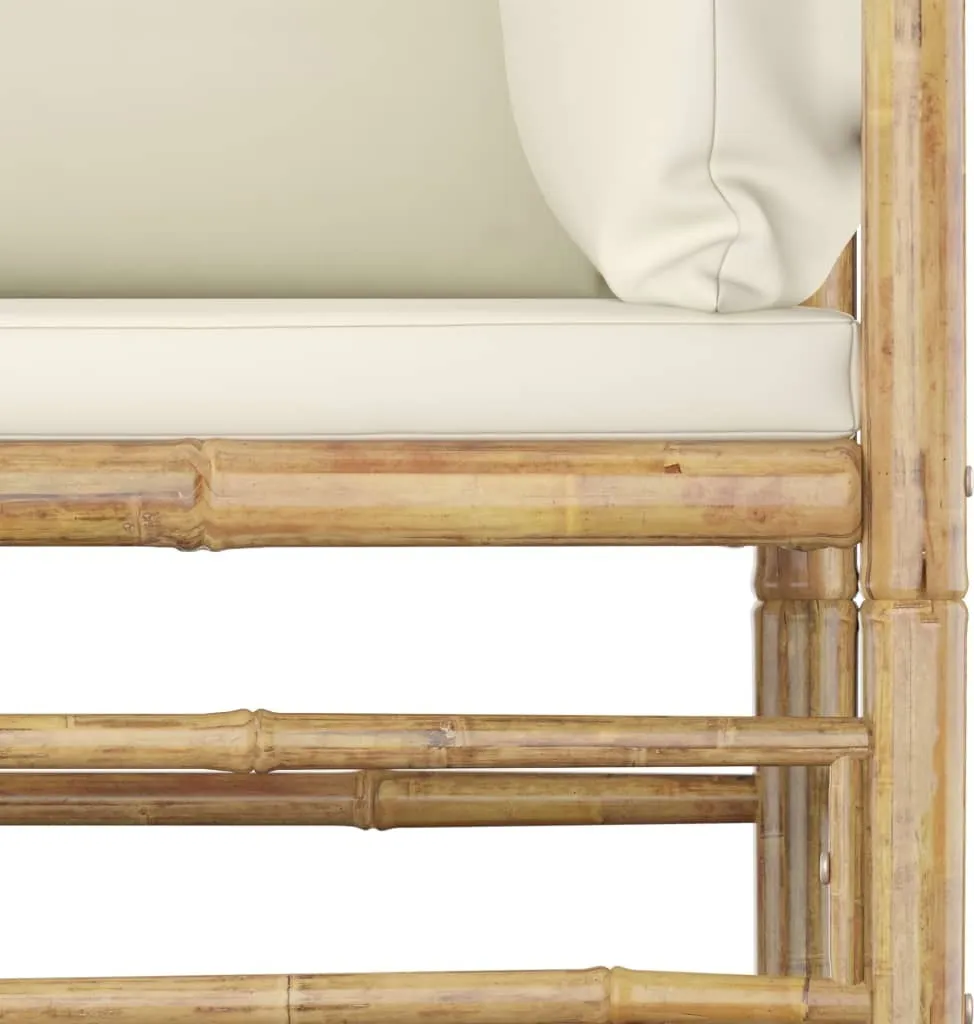 Ensemble lounge de jardin en bambou résistant et coussins blanc crème