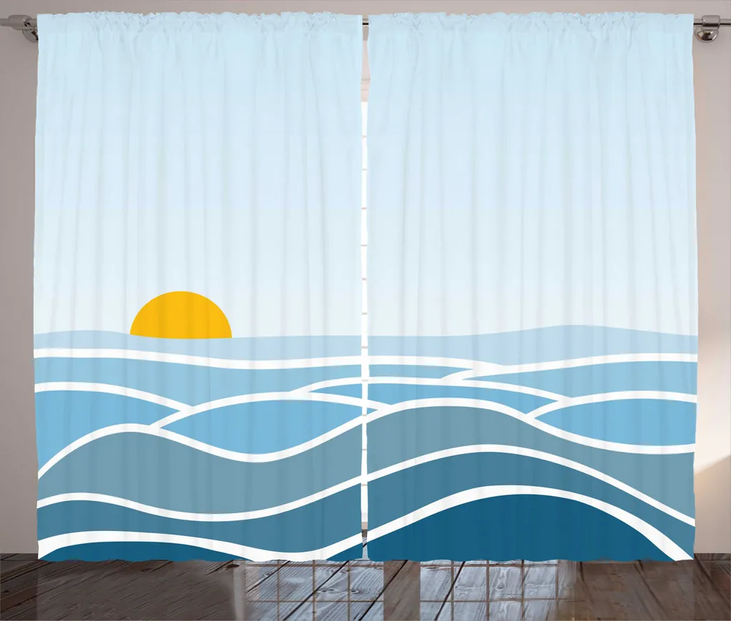 Rideaux de Salon Universels Motif Mer et Vagues avec Fixations Incluses
