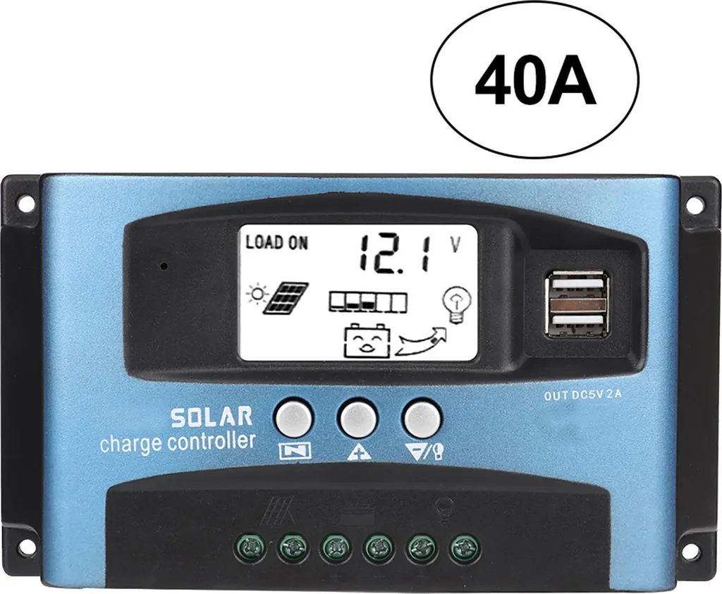 Regolatore Carica MPPT 40A 12V/24V | Display LCD e Doppia USB