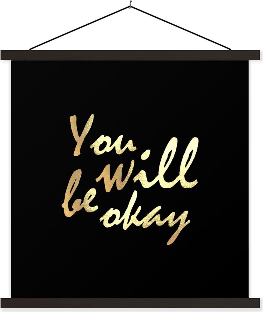 MuchoWow Textilposter Zitat - Motivation - Gold - Schwarz 90x90 cm mit schwarzem Rahmen - Magnetisches