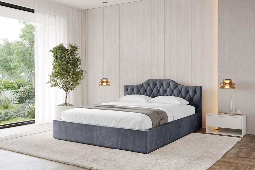 ALTDECOR Polsterbett mit Bettkasten - FALIO-v1 - 160x200 Dunkelgrau Casablanca - Bett ohne Matratze - Doppelbett mit Stauraum und Latternrost - Box...