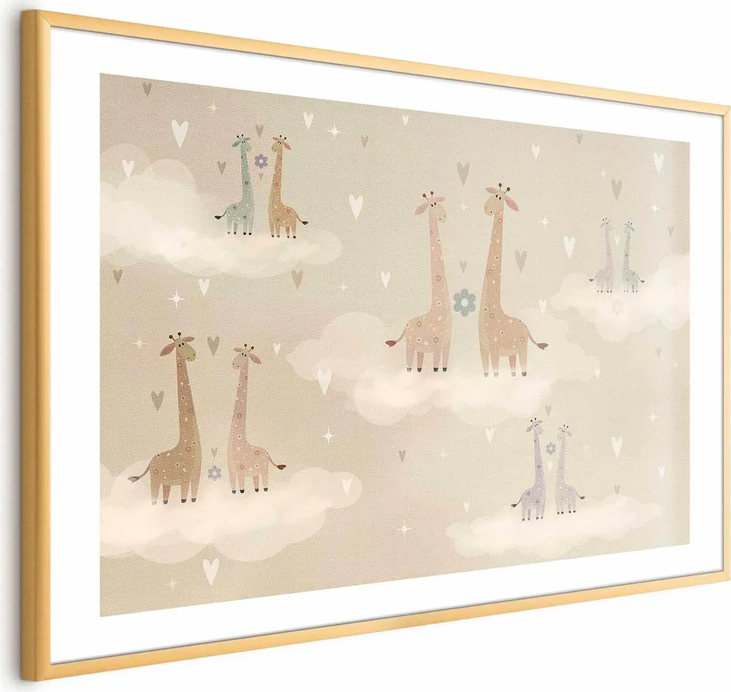 Poster Giraffe in Love 90x60: Cornice Oro Trend 2024 | Decorazione Casa