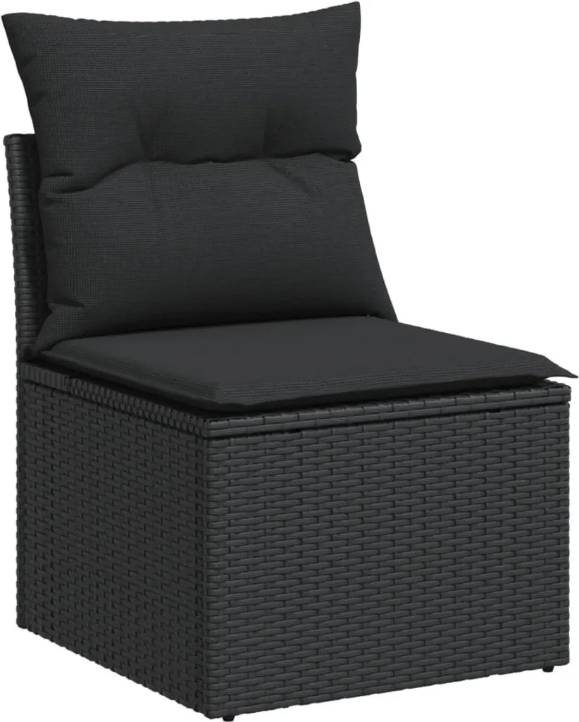 vidaXL Divano da giardino senza braccioli con cuscini in polirattan nero