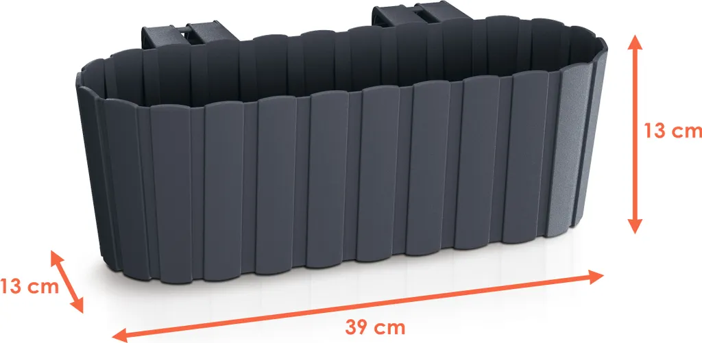 Bac à fleurs en plastique anthracite 39 cm - Lot de 6 pots avec crochets - 2