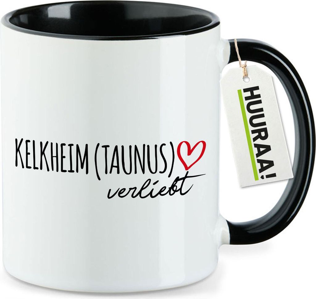 Huuraa Kaffeetasse Springe verliebt 330ml Schwarz Keramik Kaffeebecher Geschenkidee