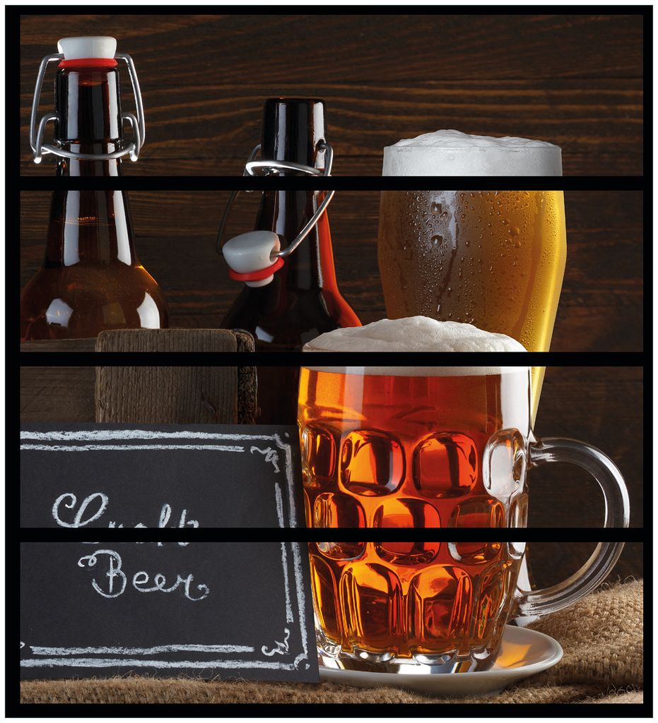 Wallario Möbelfolie / Aufkleber, geeignet für Ikea Malm Kommode mit 4 Schubfächern - Biervarianten - Pils im Glas Flaschenbier Schild Craft Beer