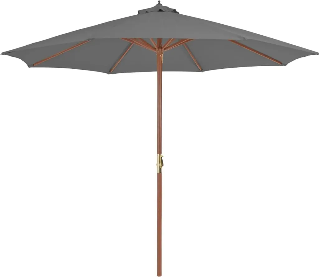 Parasol 300 cm avec Mât en Bois Naturel et Toile Anthracite Résistante