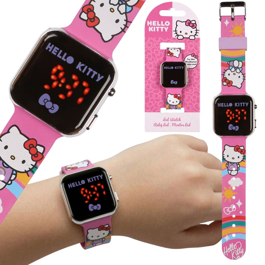 Hello Kitty LED-Armbanduhr für Mädchen, rosa Digitaluhr mit Datum und Uhrzeit