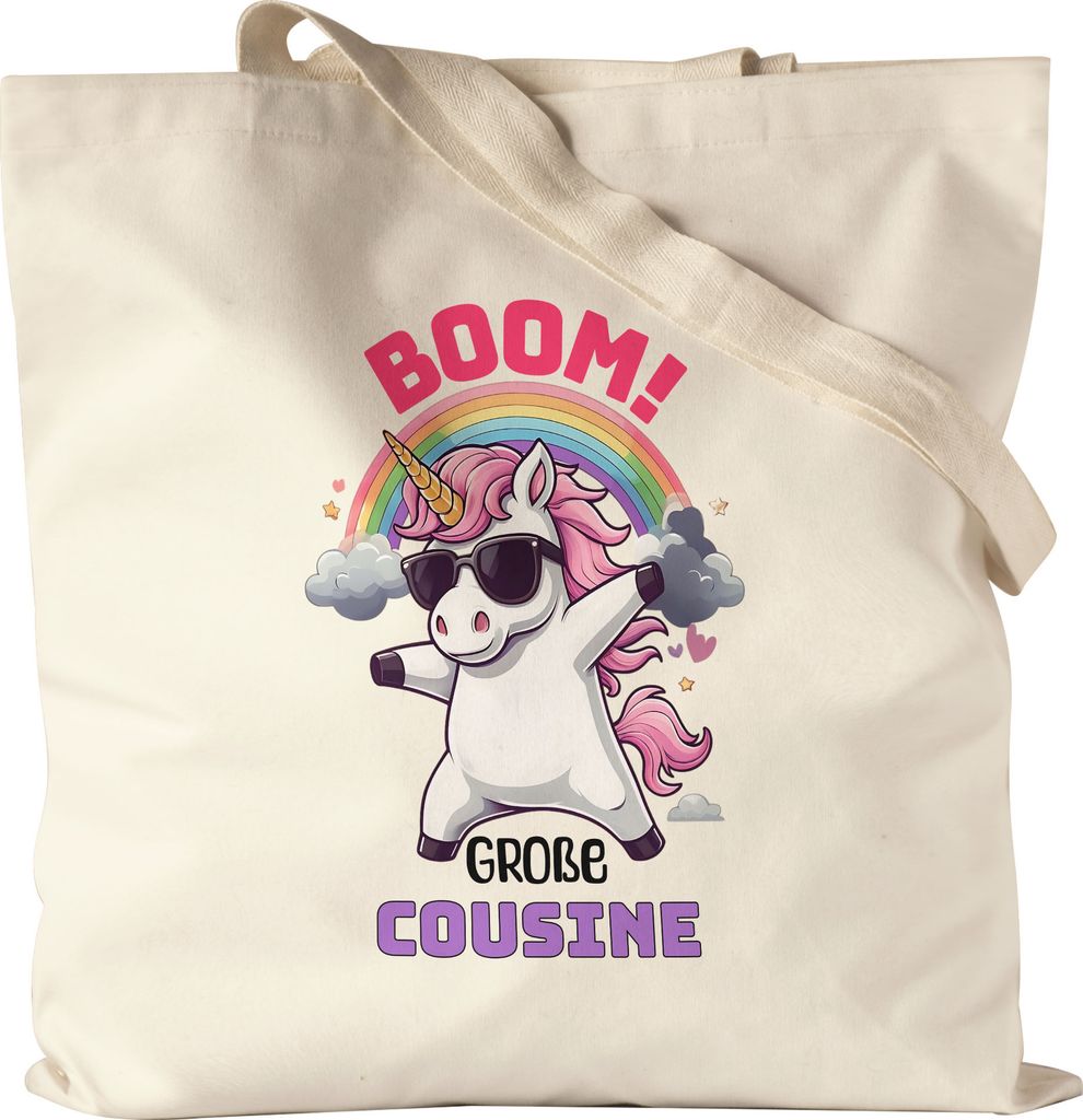 Boom Große Cousine Jutebeutel Geschenk Einhorn Familienfreude Babyparty Überraschung Cousine