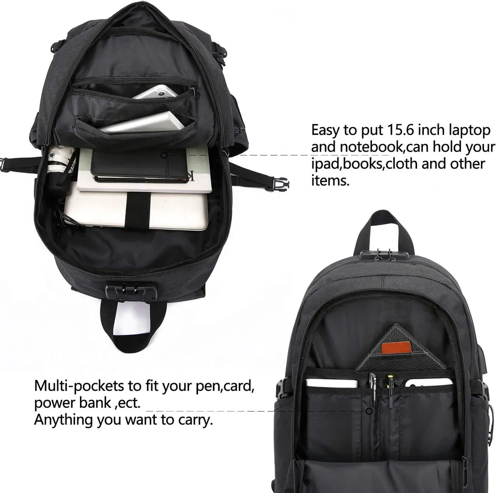 Zaino Antifurto Da Donna Con Porta USB, Sottile E Durevole Per Lavoro, Viaggio E Università, Adatto A PC 15.6 Pollici - 2