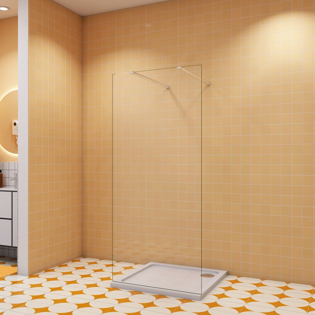 127.7x200cm+ mit 2 N:90cm Stabilisator 8mm Nano Sicherheitsglas Walk in Duschwand Duschabtrennung