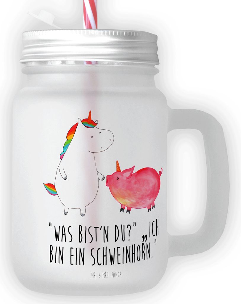 Mr. & Mrs. Panda Glas Einhorn Schwein - Transparent - Geschenk, Unicorn, Becher mit Deckel, Und Strohhalm, Schweinchen, Freundin, getränkebecher, ...