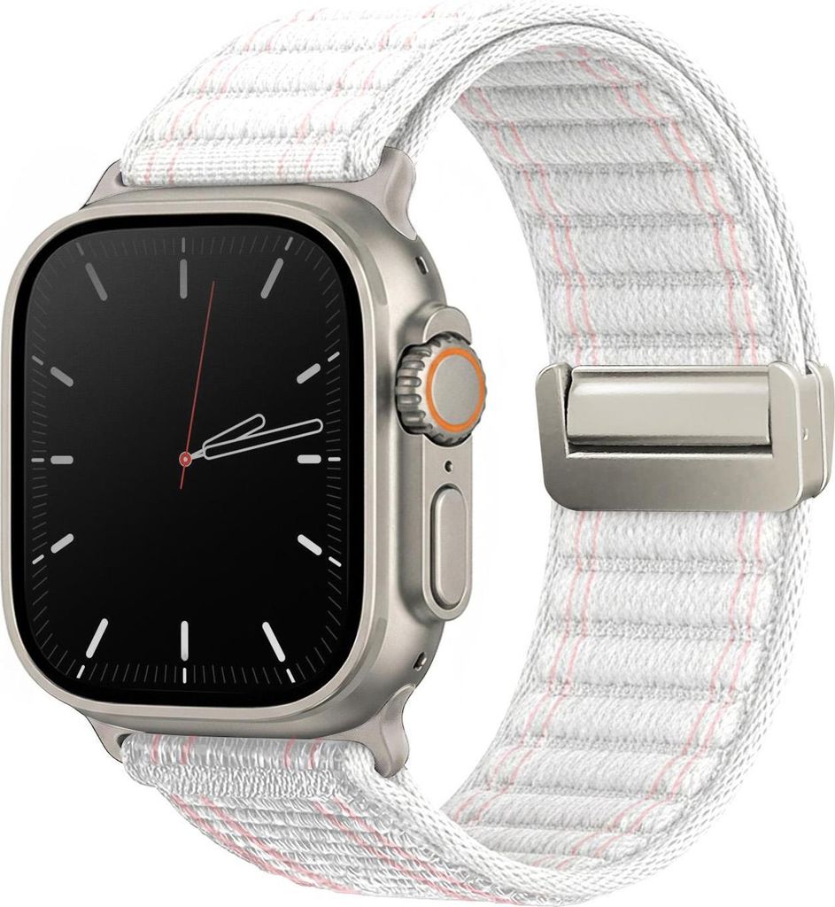 Smartwatch Armband für Apple Watch Ultra 1 49mm Nylon Textil Band Ersatzband Wechselband Magnetverschluss flexibel atmungsaktiv Weiß