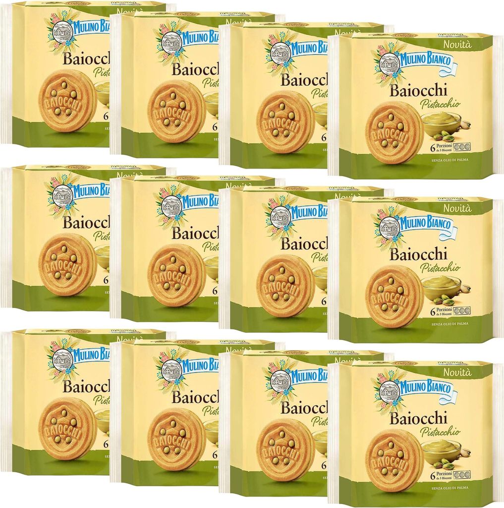 MULINO BIANCO Baiocchi Pistacchio - Kekse mit Pistazienfüllung 168g x 12 Pakete