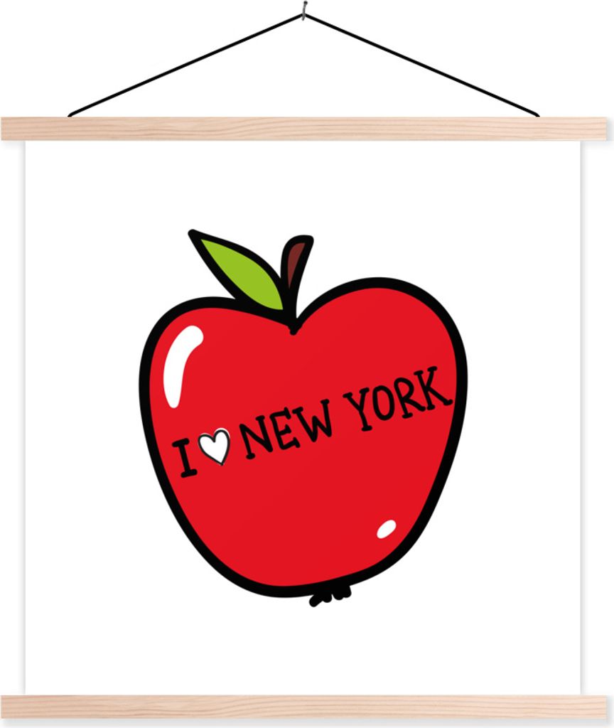 MuchoWow Textilposter New York - Rot - Apfel 120x120 cm mit holzfarbenen Rahmen - Textil-Poster