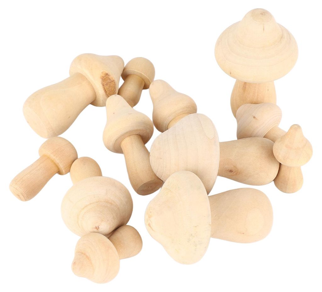 12 Stück unbehandelte Holzpilze zum Selberbemalen – DIY-Holzpilze zum Bemalen für Bastelarbeiten und Wohnaccessoires