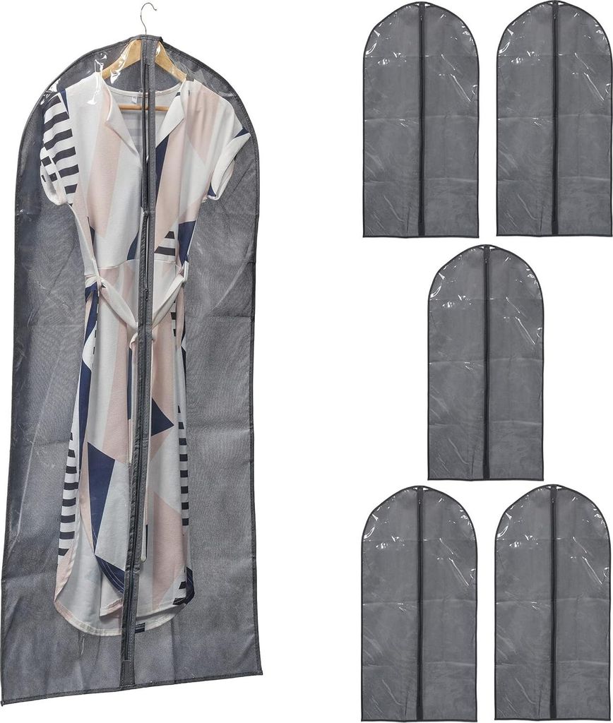 Relaxdays Kleidersack 6er Set, mit Reißverschluss, 135 x 60 Produktbild 