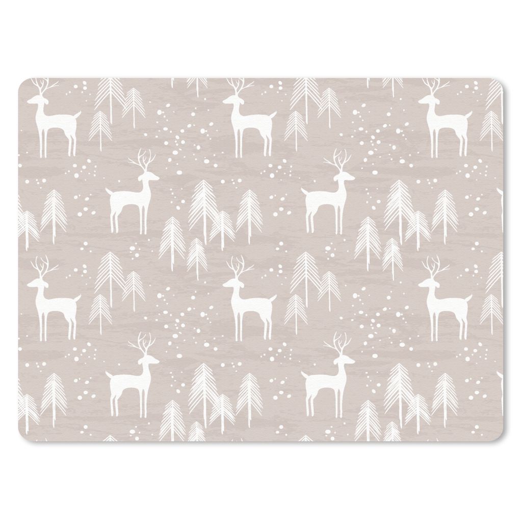 MuchoWow Mauspad Mousepad Muster - Hirsche - Weiß - Beige 40x30 cm - Mousepads - Maus Mat - Pad - Mausunterlage - Anti Rutsch