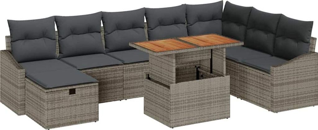 Best Möbel Garten-Sofa-Set 9 pcs - Grau Poly-Rattan - Terrassenmöbel A3361370