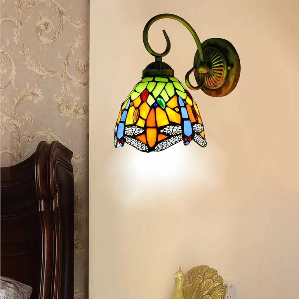 Applique Murale Libellule en Vitrail Douille E27 220V Style Tiffany