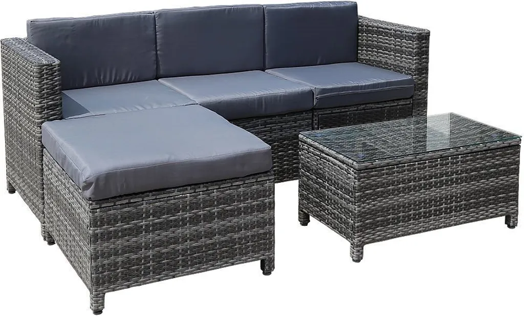 Ensemble Canapé de Jardin Lounge en Polyrotin Gris avec Table Basse