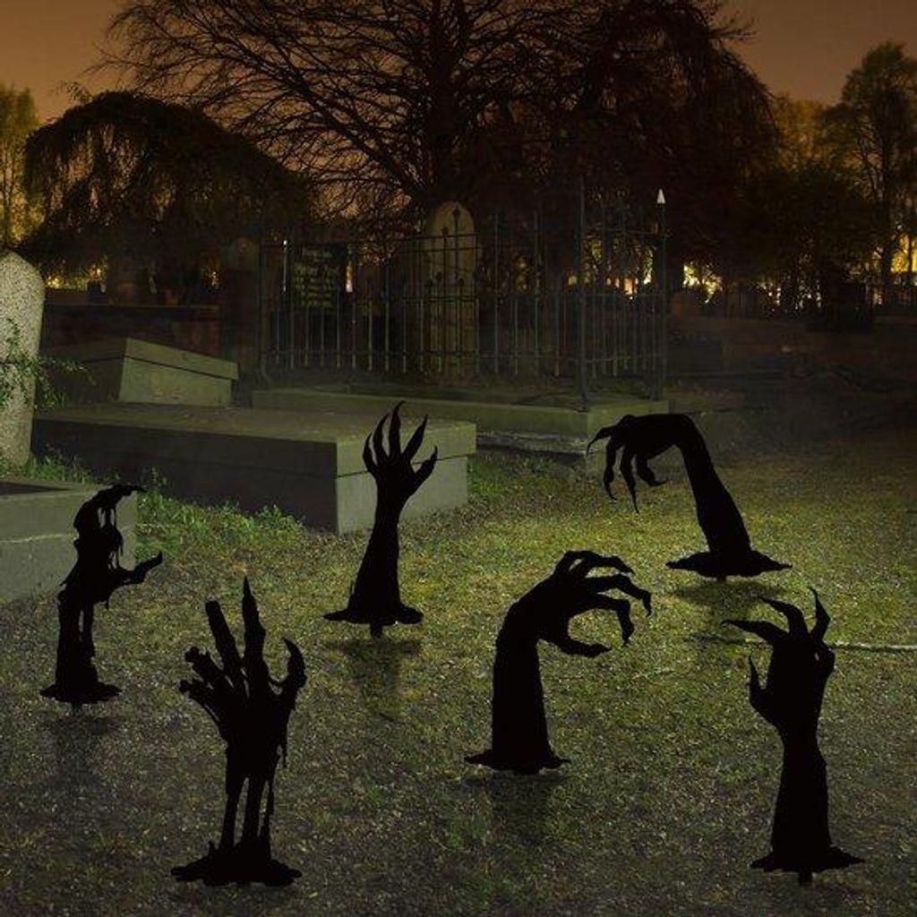 6 Stück schwarze Halloween-Tischplatten, Acryl-Grusel-Tischplatten, Halloween-Silhouetten-Tischplatten für Außen, Terrasse, Garten und Rasen.