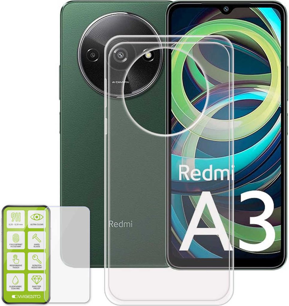 Für Xiaomi Redmi A3 Silikon Hülle H9 Glas Handy Tasche Etuis Cover Case Kappe