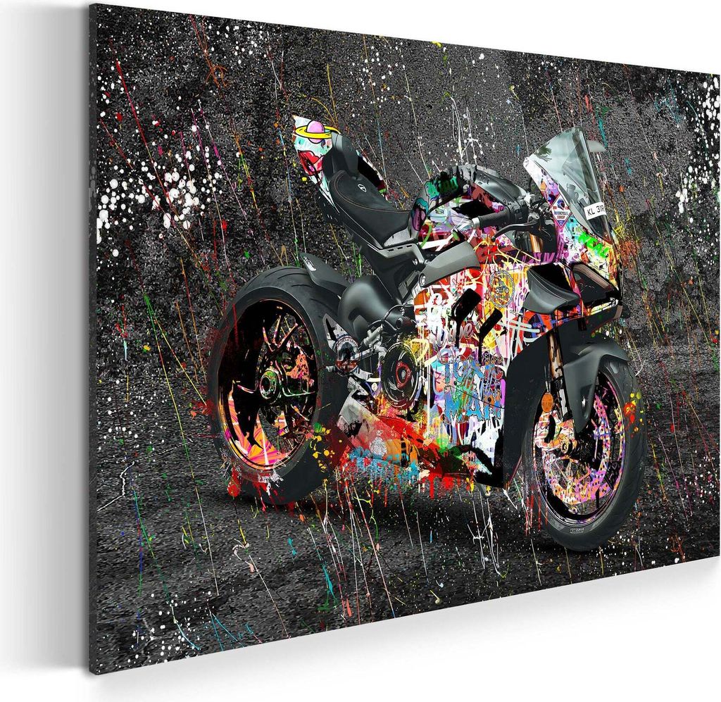 Wandbild Leinwandbild Graffiti Ducati Motorrad Street Art Kunstdruck XL Wanddeko: 60x40x2cm