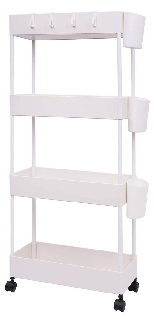 Küchenwagen mit 4 Ablagen, 360-Grad-Schwenkrollen, Rollwagen für Küche, Büro, Badezimmer, 40 x 18 x 90 cm (weiß)