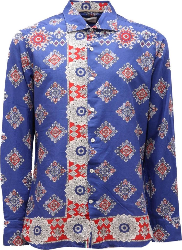 9349AG camicia uomo TINTORIA MATTEI bluette printed Baumwolle shirt men