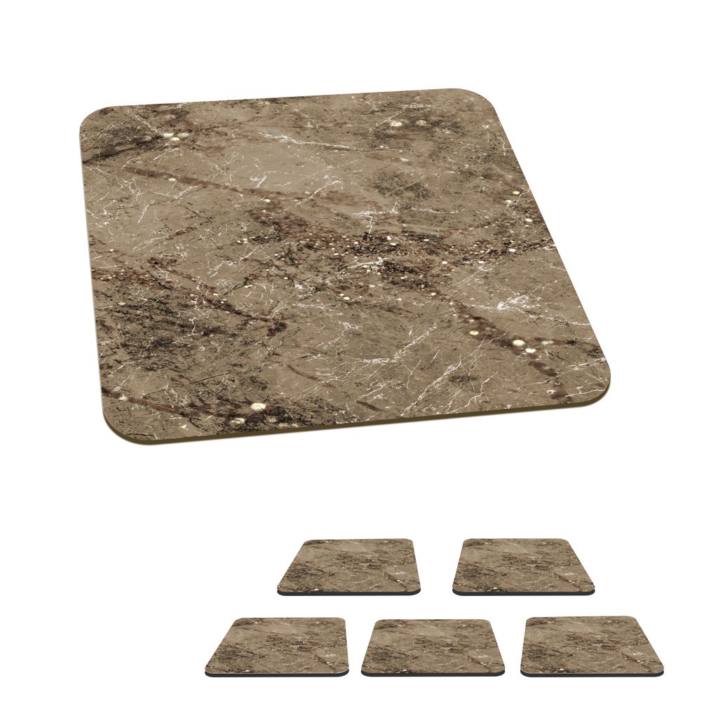 KitchenYeah Glasuntersetzer Quadratisch 6er Set Marmor - Braun - Glitter 10x10 cm Untersetzer für Gläser - Getränkeuntersetzer - Tischplatten...