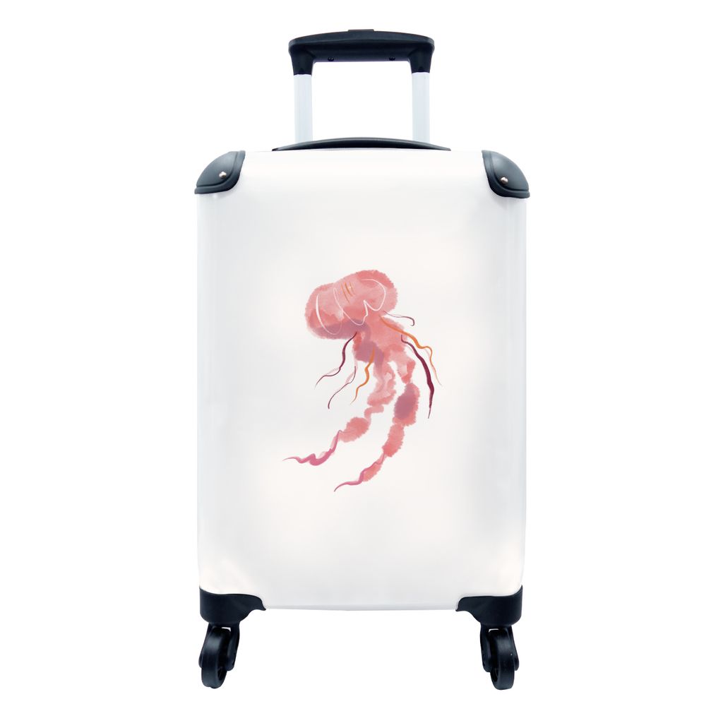 MuchoWow Koffer Handgepäck Trolley Rollkoffer Kleine Reisekoffer mit 4 Rollen - Qualle - Meer - Rosa - Aquarell - Cabin Size < 55x40x23 cm & 55x...