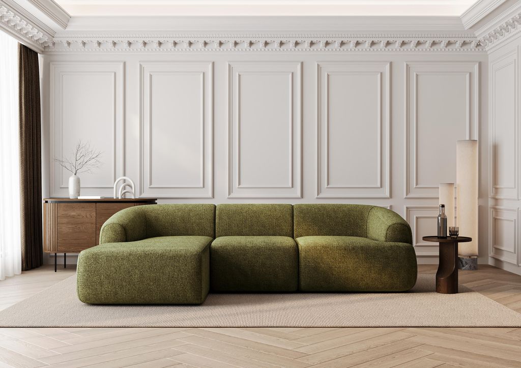 LetSit Ecksofa Torino L Cremona, Designer-Sofa zum Entspannen mit Schlaffunktion, L Form, Bequemes Couch mit Ottomane für Wohnzimmer, Grün, Links