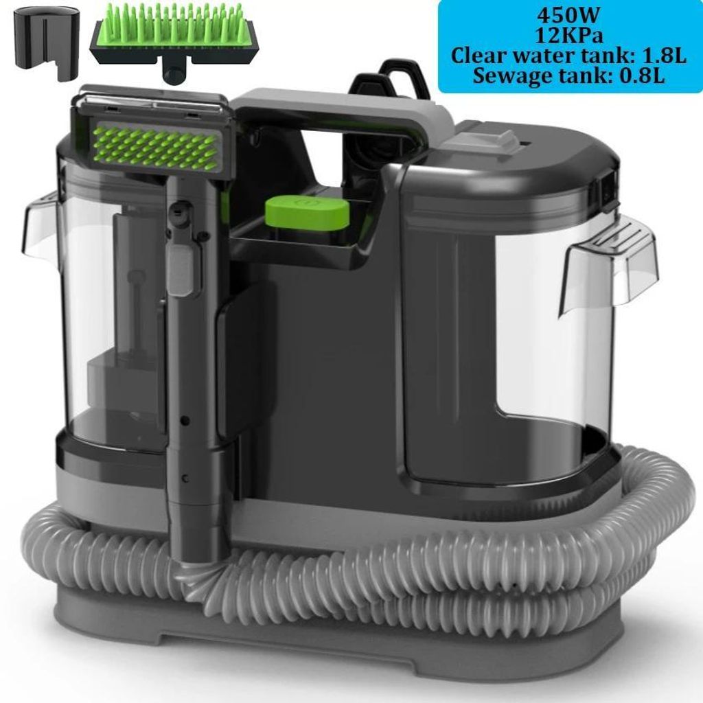 Teppichreiniger Auto Sofa - Tragbarer Hand-Fleckenreiniger - 450W 12KPa Saugkraft - Sprüh- und Waschsauger - 1,08 l Frischwassertank - 220–240V ...