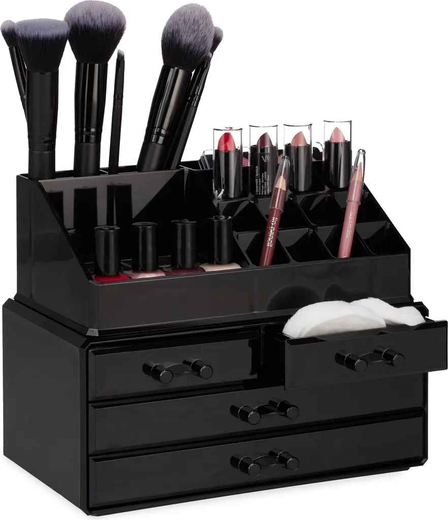 Relaxdays lot de 2 organisateurs de maquillage noirs pour cosmétiques
