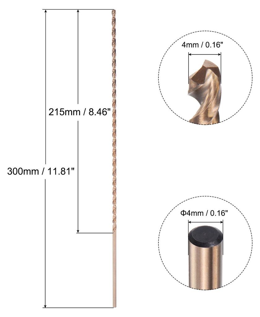 HSS Metallbohrer 4mm, Spiralbohre 300mm L?ngeHochwertige Universalbohrer fur Edelstahl und Metall, Einbrenngelb