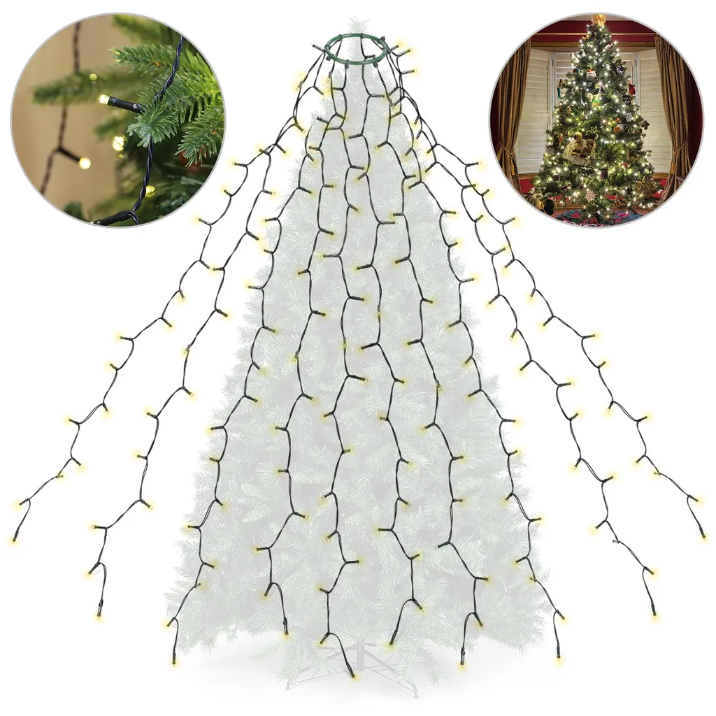 Guirlande Sapin Noël 350 LED Anti-Nœud avec Anneau Fixation 10x3m