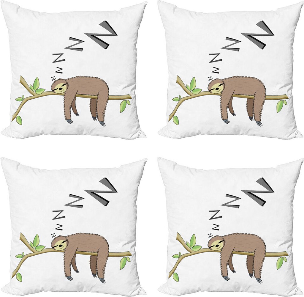 ABAKUHAUS Faultier Kissenbezug Set (4 Stück), Arboreal Säugetier Schlafen, Moderner Doppelseitiger Digitaldruck, 50 cm x 50 cm, Grau Grün Braun