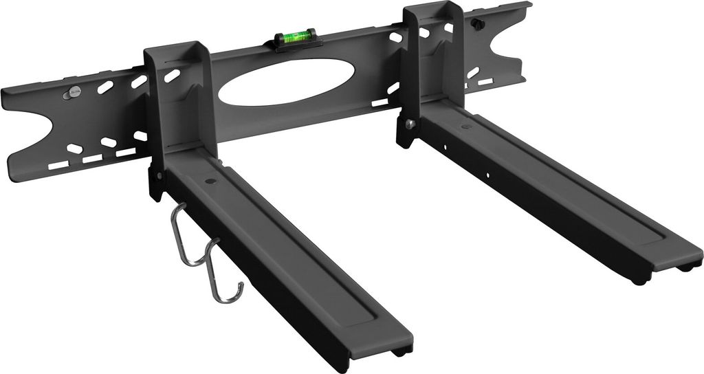 A black microwave bracket is shown against a white background.