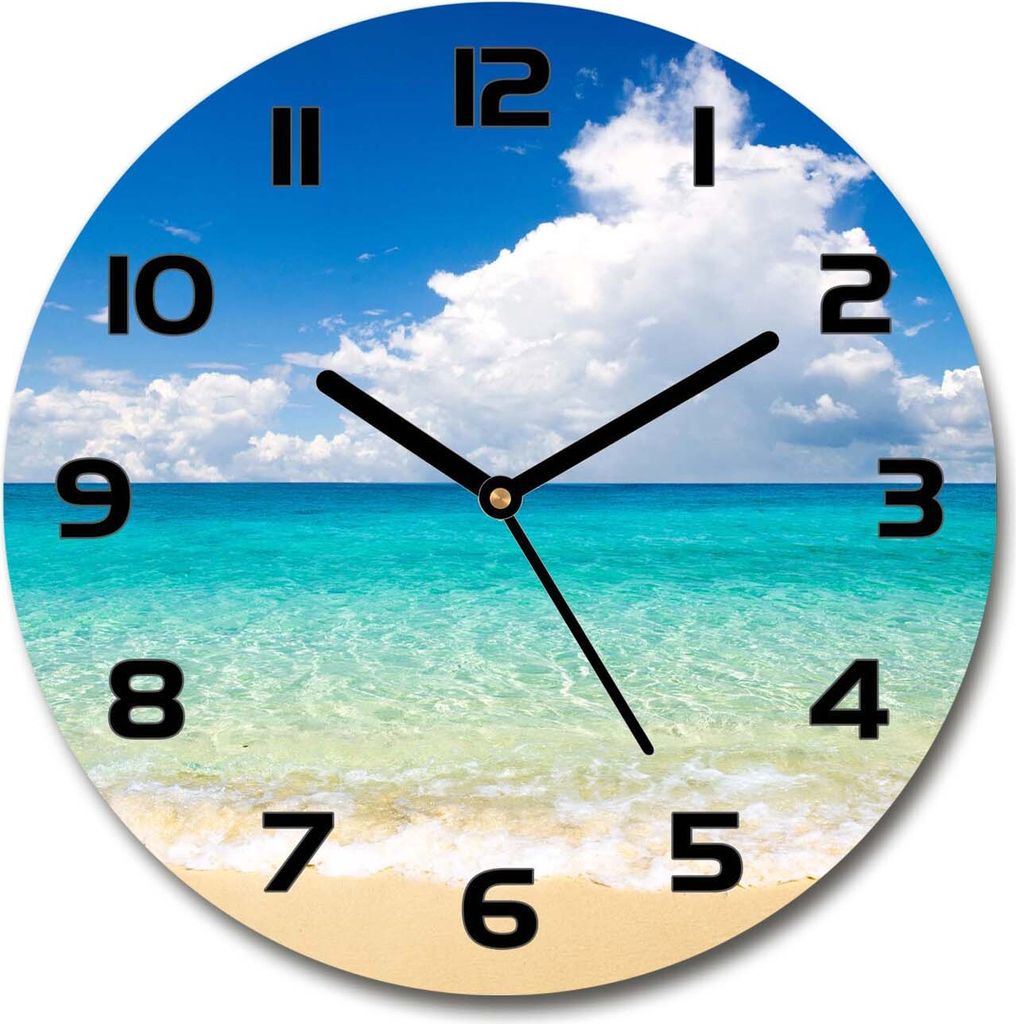 Wanduhr aus Glas 30fi Glasbild Glasuhr Gehärtetes Glas - schwarze-zeiger - Paradise beach