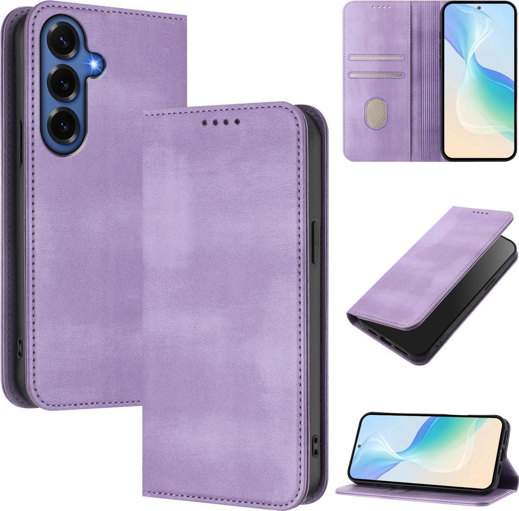 Handyhülle für Samsung Galaxy S26+, Vintage Leder RFID Schutz Kartenfach Standfunktion Magnetische Klapphülle Violett
