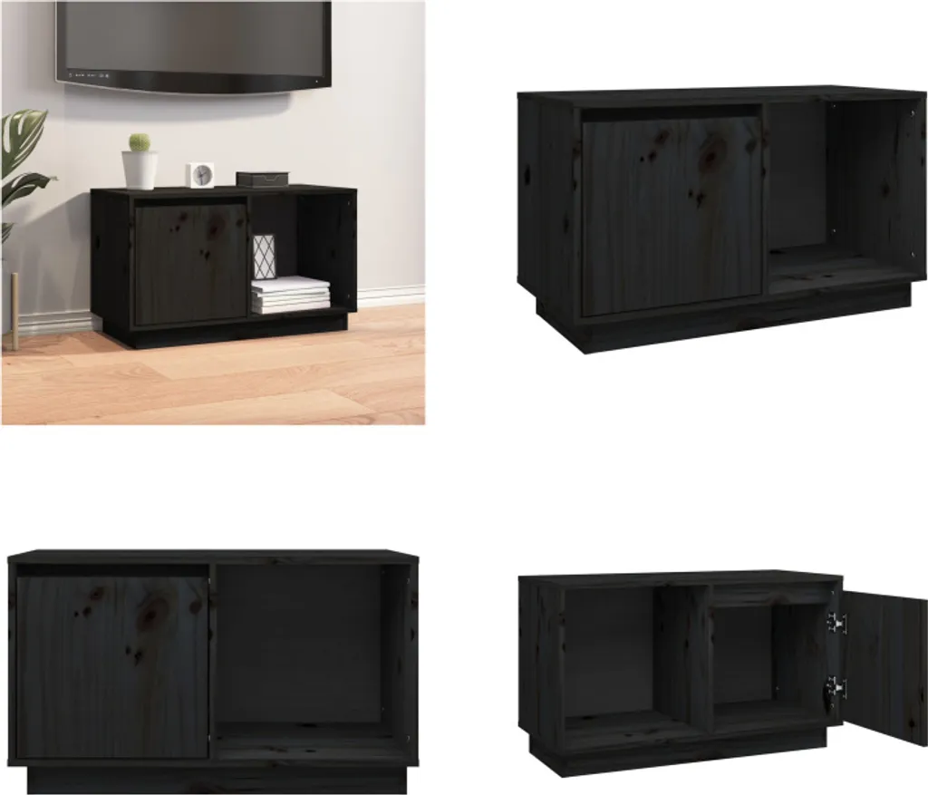 Mobile TV vidaXL 74x35x44 cm Pino Massiccio Nero - Mobili TV Design