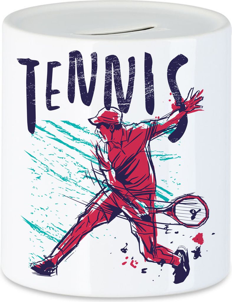 Tennis Spardose Tennisschläger Spieler Spiel Spielball Sport Freizeit Hobbie Tennisplatz Bewegung Tennis Schläger