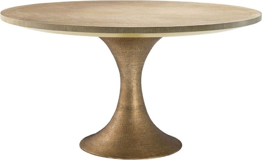 Casa Padrino Luxus Esstisch Naturfarben / Messing Ø 140 x H. 76 cm - Runder Küchentisch - Luxus Esszimmer Möbel