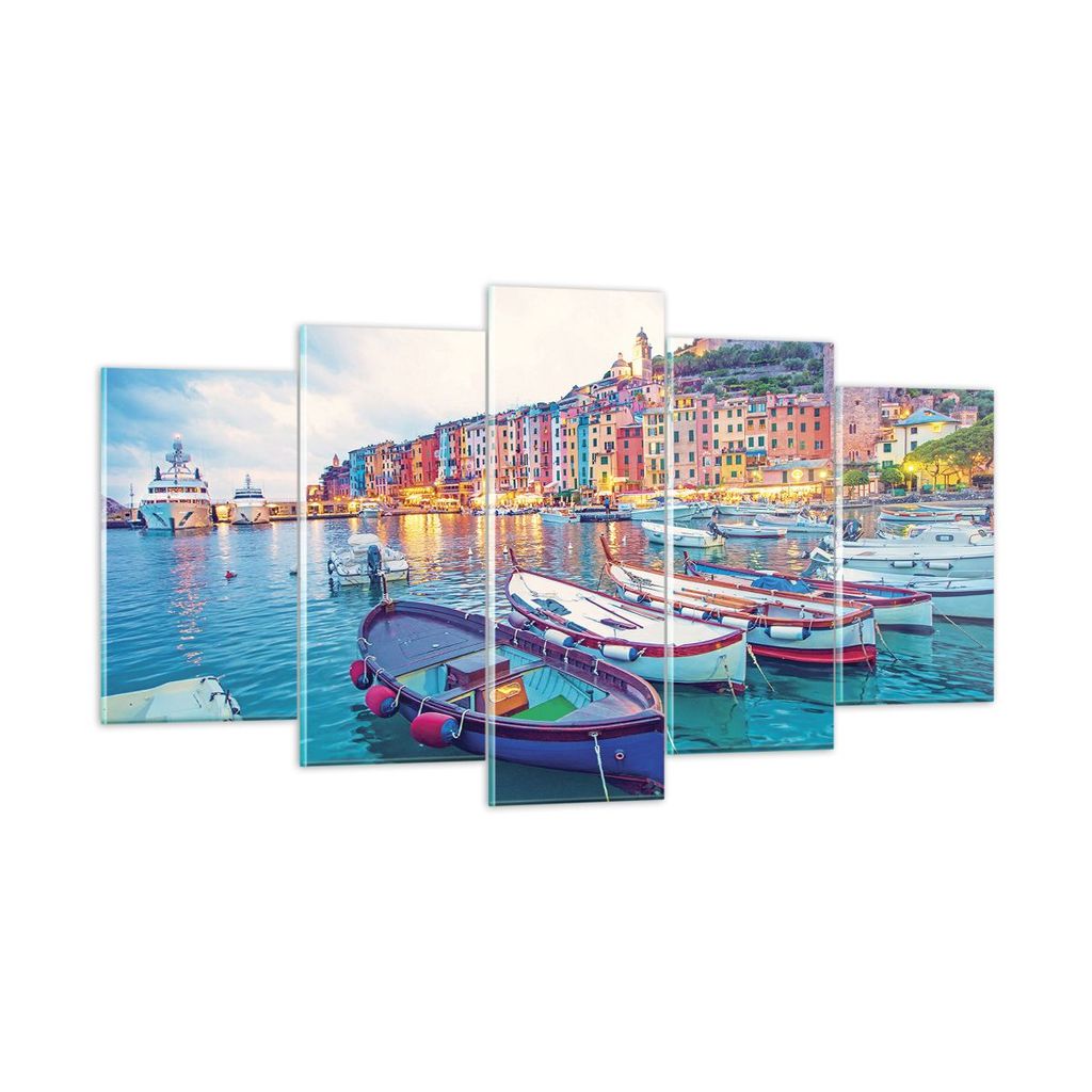 Bilder auf glas - 5 Teile - Porto Boote die Farben - 160x85cm - Glasbilder - Wandbilder - Bilder - zum Aufhängen bereit - Wanddekoration aus Glas ...
