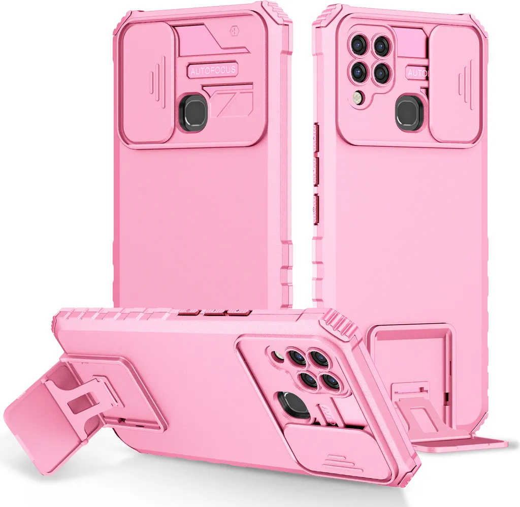 Custodia Robusta Infinix Hot 10s Dual Layer con Slide Camera Rosa