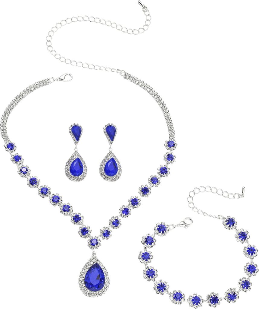 3 Teile/satz Frauen Schmuck Set Wassertropfen Form Strass Intarsien Halskette Baumeln Ohrringe Verstellbar Armband Set Geburtstag Geschenk