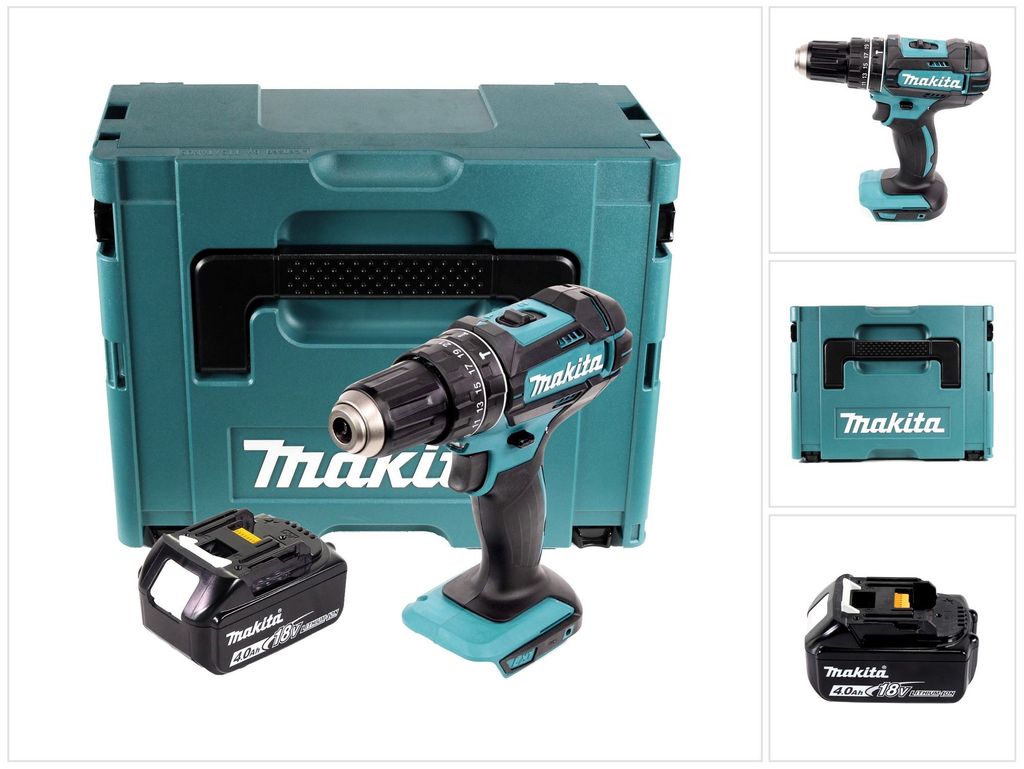 Makita DHP 482 M1J Akku Schlagbohrschrauber 18 V 62 Nm + 1x Akku 4,0 Ah + Makpac - ohne Ladegerät