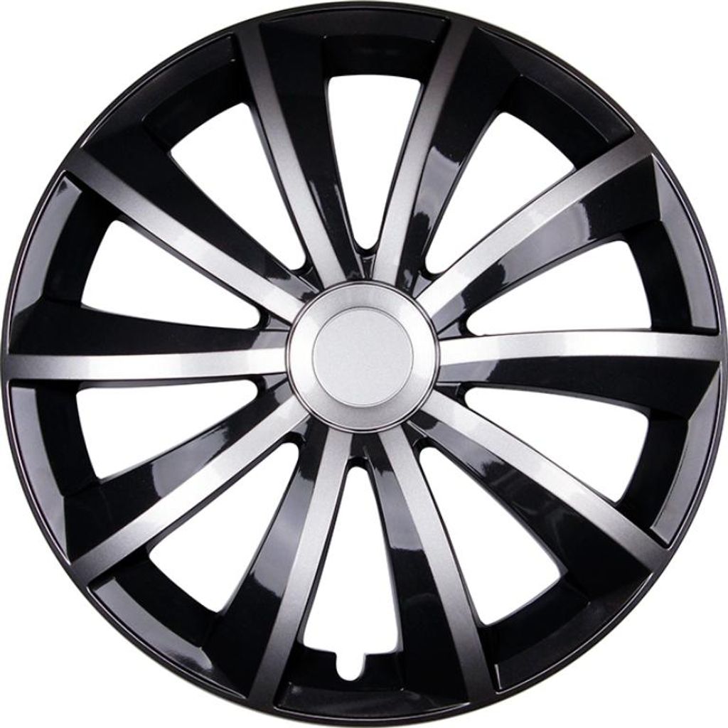 4x PREMIUM DESIGN Radkappen Radzierblenden Gral 16 ZOLL #77 Schwarz Silber Chrom – Produktansicht