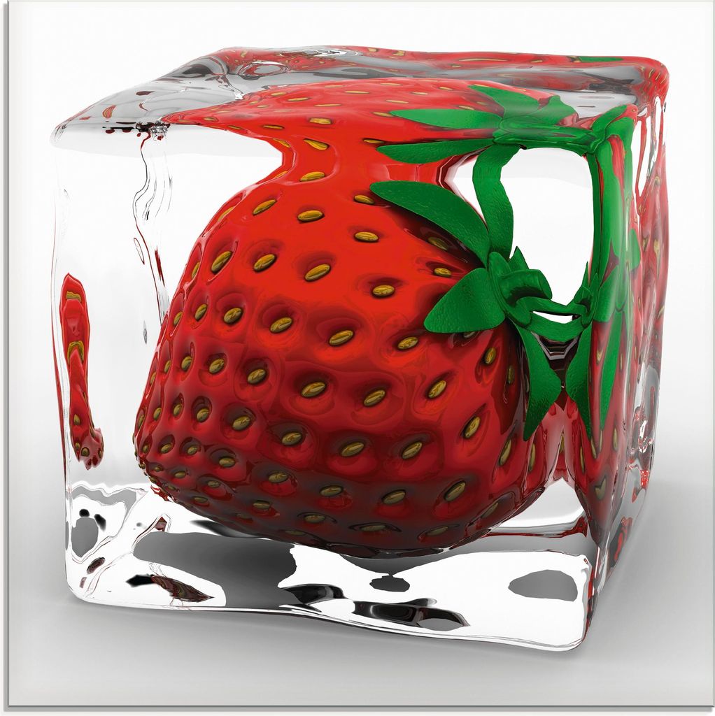 ARTland Glasbild Erdbeere in Eis Größe: 40x40 cm